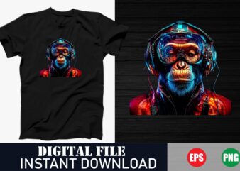 Playful Monkey Music Lover T-Shirt, Cute Cartoon DJ Monkey T-Shirt, Funny Monkey DJ Face Vector Design, Trendy Cartoon Animal DJ T-Shirt