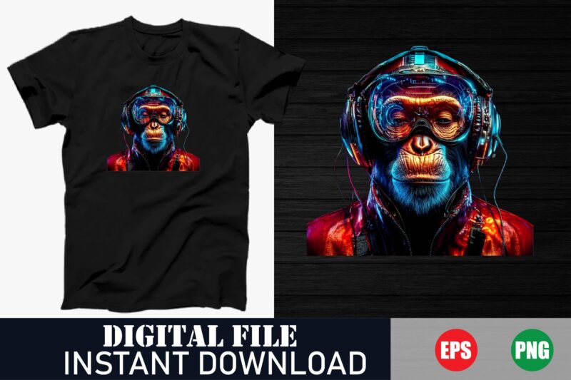 Playful Monkey Music Lover T-Shirt, Cute Cartoon DJ Monkey T-Shirt, Funny Monkey DJ Face Vector Design, Trendy Cartoon Animal DJ T-Shirt