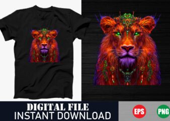 Colorful Lion Face Vector T-Shirt, Abstract Lion Graphic Tee – Vibrant Animal Design, Modern Lion Head T-Shirt – Geometric Art Design