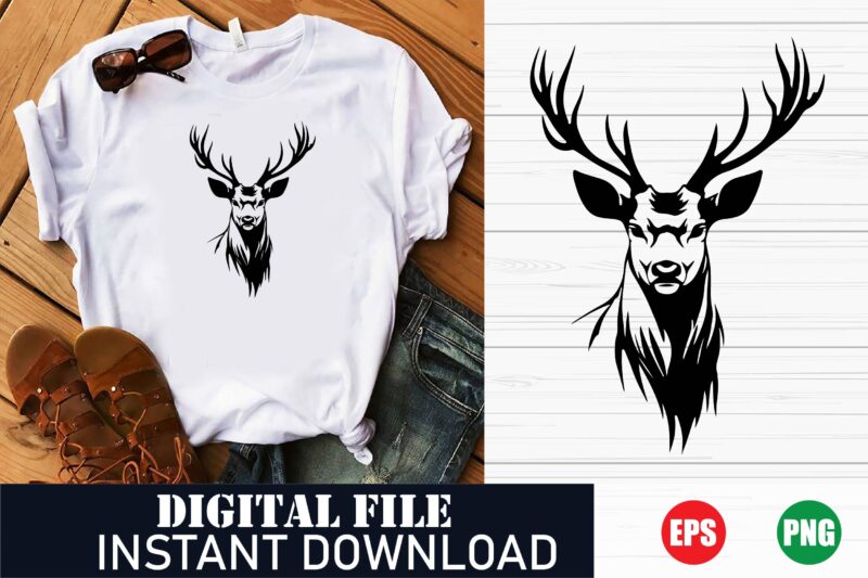 Minimalist Deer Vector T-Shirt Design, Deer Vector T-Shirt Design, Nature Inspired Vector T-Shirt Design, Elegant Deer Vector