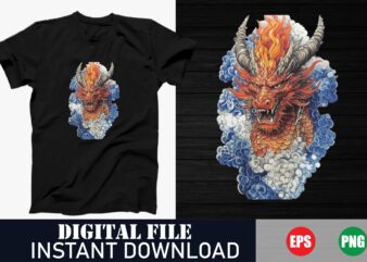Dragon Colorful Vector T-Shirt Design, Fantasy Dragon T-Shirt Design, Mythical Creature T-Shirt Design, Winged Dragon T-Shirt Design