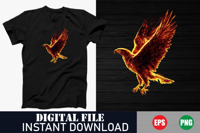 Fiery Eagle Vector T-Shirt Design, Vector T-Shirt Design, Mythical Firebird, Winged Beast of Fire