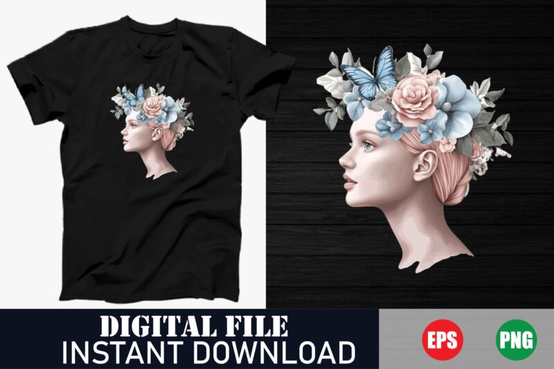 Vector Illustration of a Woman’s Face, Women Face Vector T-Shirt Design, Fashionable Woman Vector Portrait, Beautiful Woman Face Vector Art