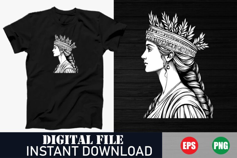 Queen Crown Vector Art T-Shirt Design, Vintage Queen Vector Illustration T-Shirt, Regal Queen Bold Typography T-Shirt, Empowered Queen