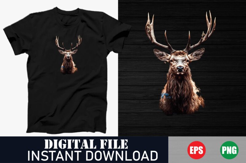 Minimalist Deer Face Vector T-Shirt Design, Modern Deer Head Illustration, Vintage Deer Face Silhouette T-Shirt, Geometric Deer Face Art