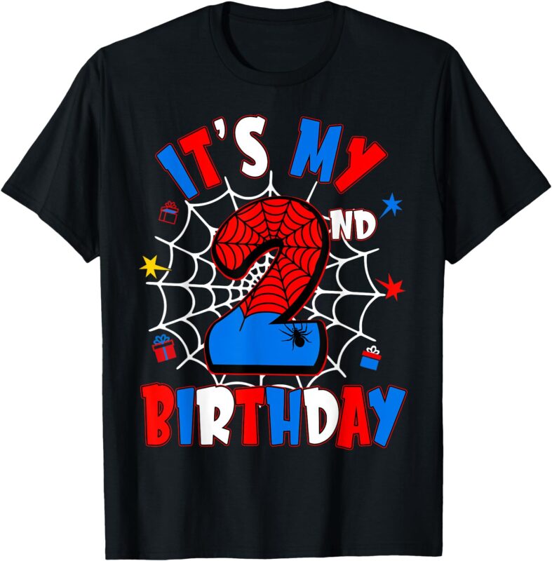 2 Years Old Kids It’s My 2nd Birthday Spider Theme Party T-Shirt