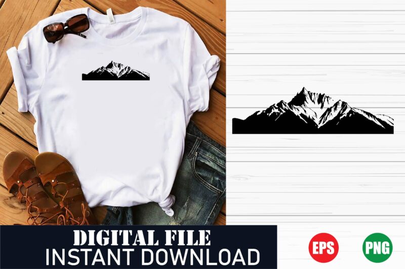 Minimalist Mountain Vector T-Shirt Design for Nature Lovers, Scenic Mountain Range Graphic Tee , Adventure-Ready Mountain Hiking T-Shirt
