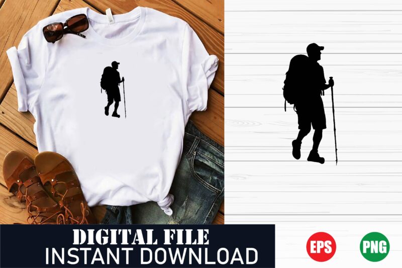 Hiking Adventure Silhouette T-Shirt, Explore the Outdoors Backpacking Tee, Man Hiking Silhouette Graphic Tee