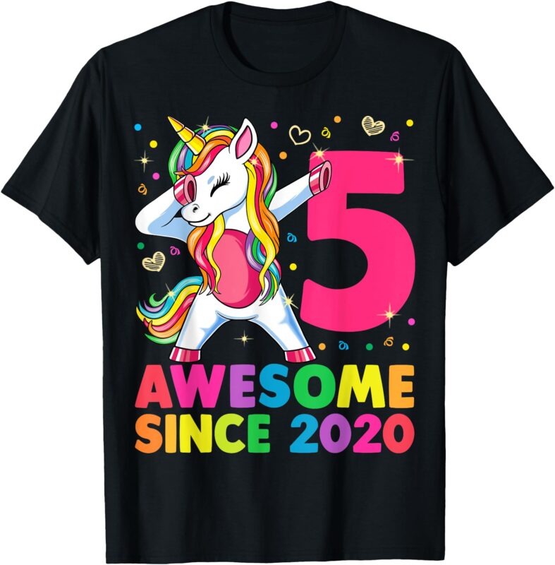 5 Years Old Unicorn Dabbing 5th Birthday Girl Unicorn Party T-Shirt