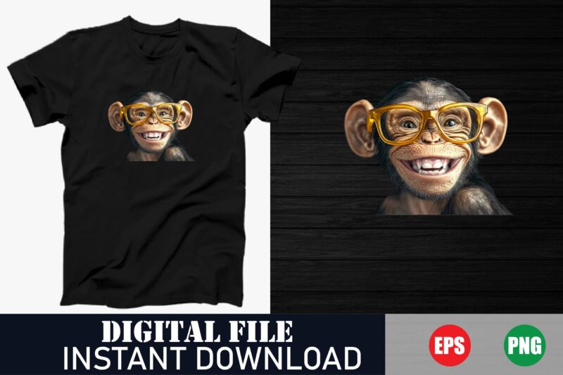 Happy Monkey Cartoon Graphic Tee, Cute Monkey Smile Face Vector T-Shirt Design, Adorable Monkey Face T-Shirt for Kids, Playful Monkey