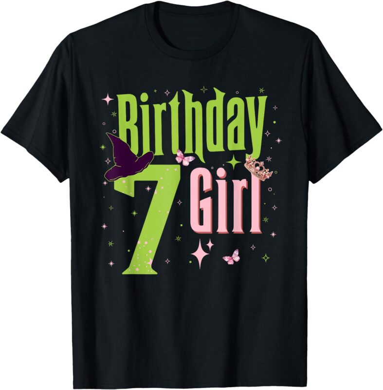 7Th Birthday Witch Pink And Green 7 Year Old Birthday Girl T-Shirt