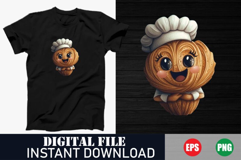 Cartoon Chef Funny Cooking T-Shirt, Cute Chef Character Vector Tee, Culinary Cartoon T-Shirt Design, Foodie Chef Gift T-Shirt