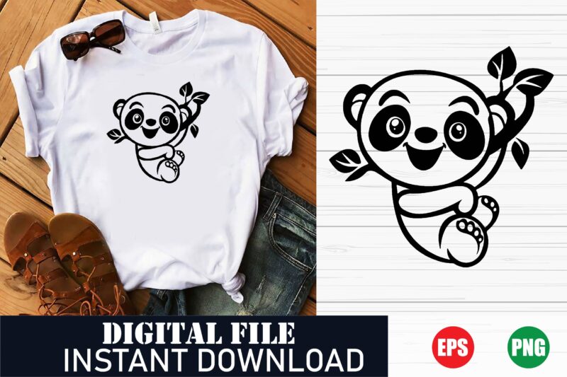Cute Cartoon Panda T-Shirt Design, Funny Panda Vector Graphic Tee, Kawaii Panda Bear T-Shirt for Kids