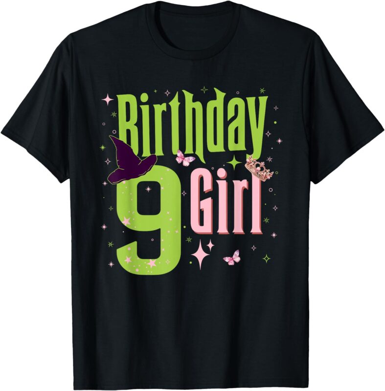 9Th Birthday Witch Pink And Green 9 Year Old Birthday Girl T-Shirt