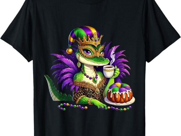 Alligator mardi gras women girls mardigator coffee king cake t-shirt