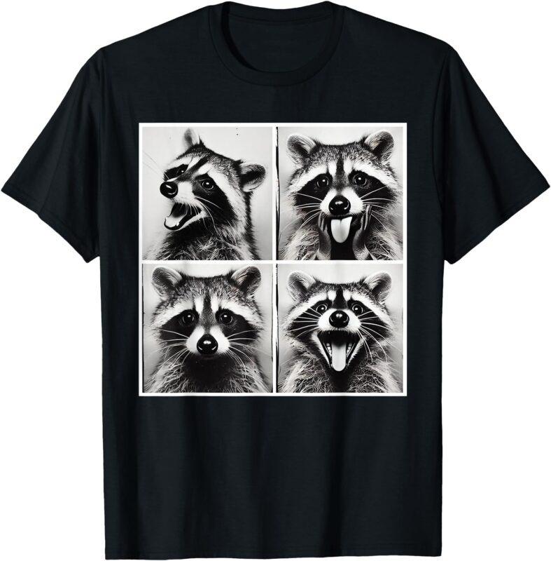 Animal Photobooth Funny Raccoon Rock On Selfie Retro Raccoon T-Shirt