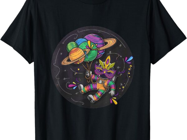 Astronaut holding planet balloons stem kids mardi gras t-shirt