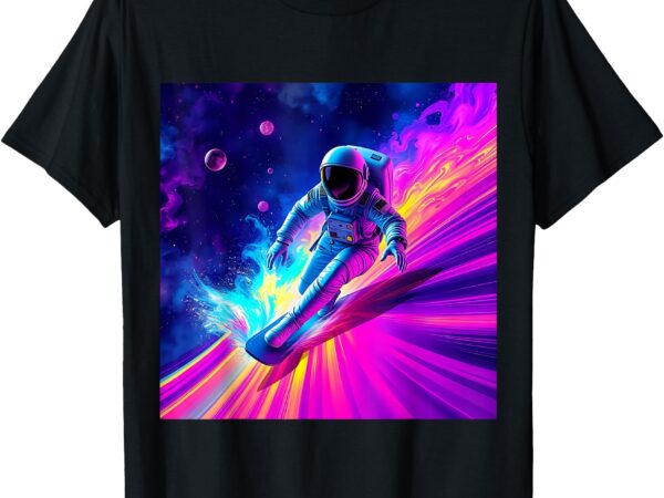 Astronaut surfing cosmic rainbow wave graphic design art t-shirt