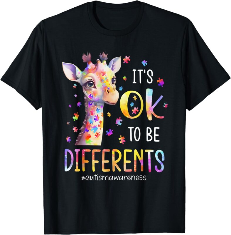 Autism Awareness Cute Giraffe Animal Its Ok To Be Different T-Shirt