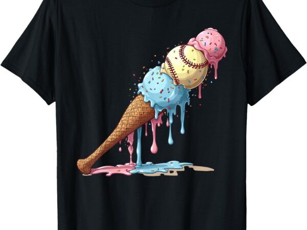 Baseball ice cream watercolor lover ice cream cone boy youth t-shirt