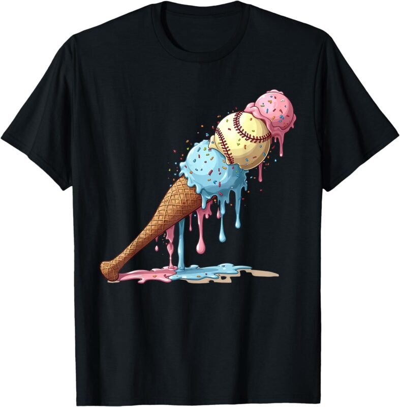 Baseball Ice Cream Watercolor Lover Ice Cream Cone Boy Youth T-Shirt