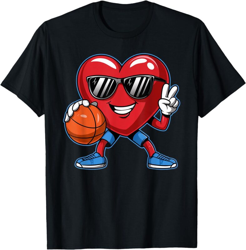 Basketball Valentines Day Sunglass Boys Valentines Kids Men T-Shirt