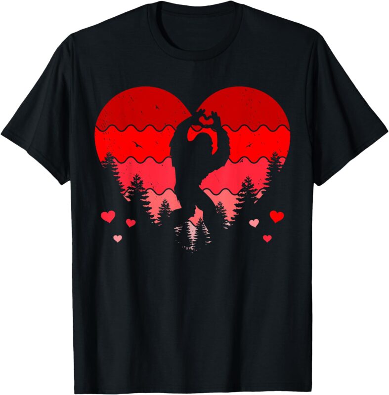 Bigfoot Heart Valentine’s Day Love Sasquatch Funny Bigfoot T-Shirt