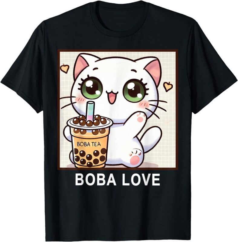 Boba Love Kawaii Style Cute Kitten Drinking Boba Tea T-Shirt