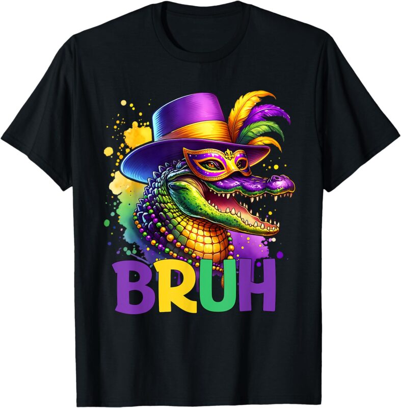 Bruh Mardi Gras Teens Boys Kids Alligator Mardi Gras T-Shirt
