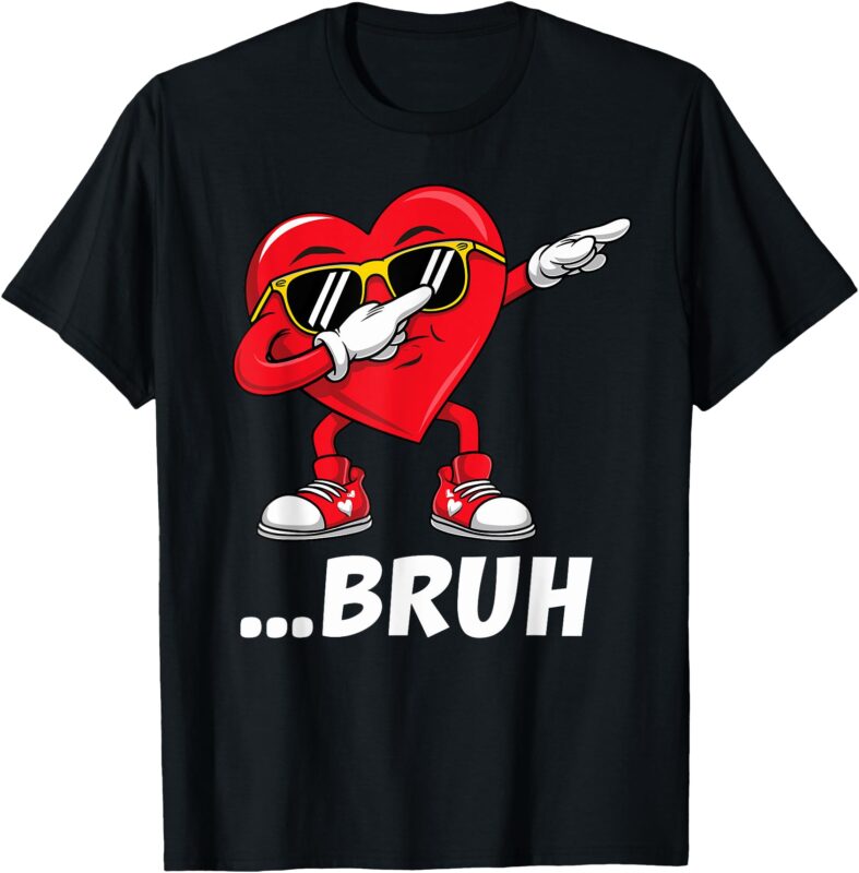 Bruh Mens Boys Kids Valentine Day Funny Dabbing Heart T-Shirt