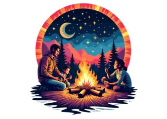 Camping Retro Watercolour Illustration T-shirt design