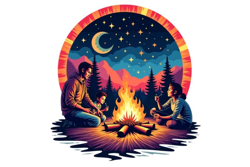 Camping Retro Watercolour Illustration T-shirt design