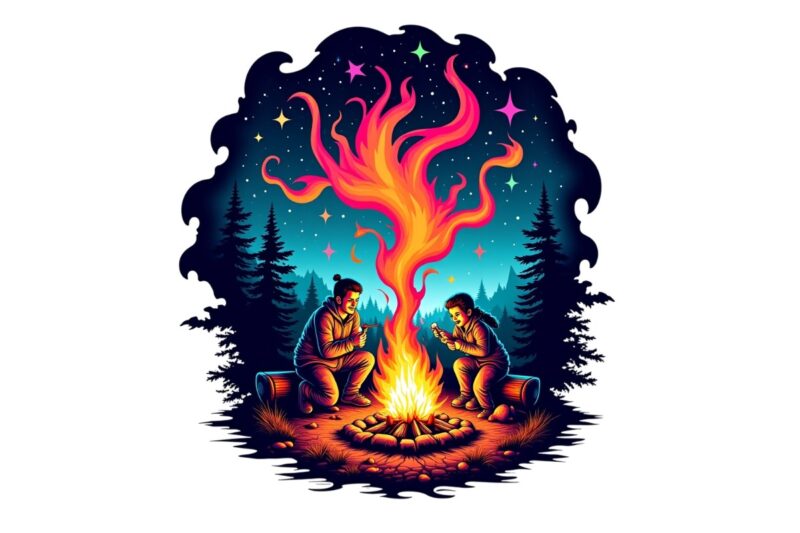 Camping Retro Watercolour Illustration T-shirt design