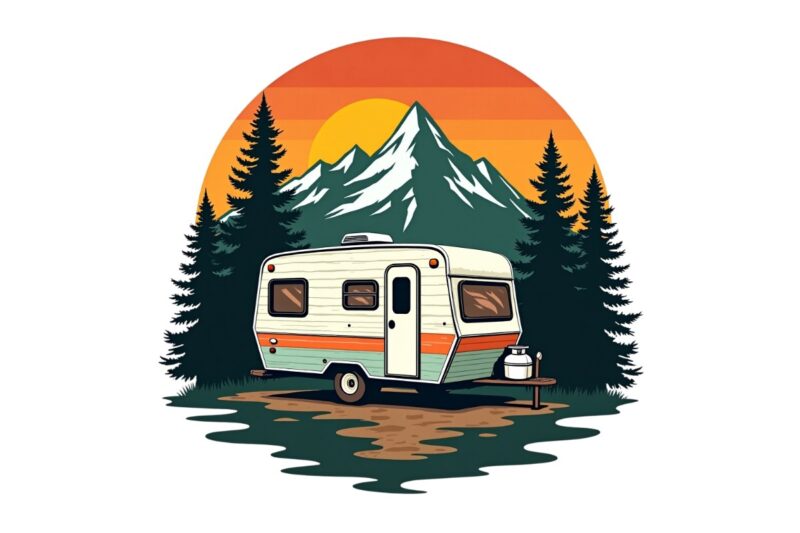 Trendy Retro Camping Graphics t-shirt design jpeg & png designs – download instantly