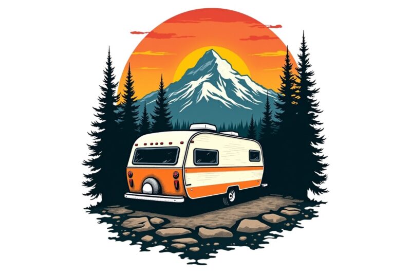 Colourful Vintage Camping t-shirt design download instantly Retro Vintage T-shirt