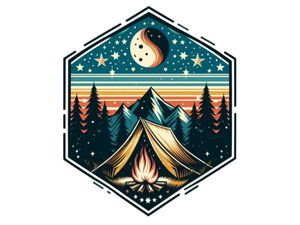 Trendy retro camping graphics t-shirt design jpeg & png design
