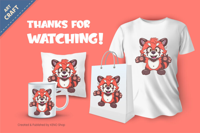 Cartoon Red Panda hugs. T-Shirt, PNG, SVG.