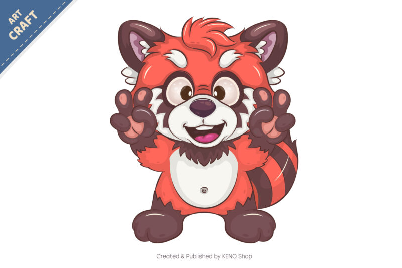 Cartoon Red Panda Peace, Love. T-Shirt, PNG, SVG.