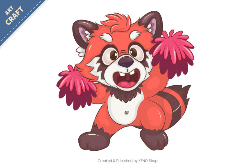 Cheerleader red panda cartoon. T-Shirt, PNG, SVG.