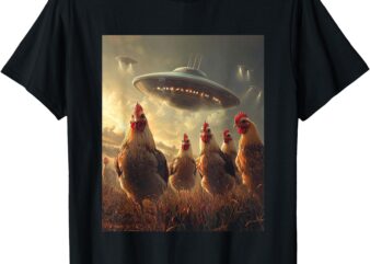 Chicken Selfie with UFOs Aliens Funny Graphic T-Shirt