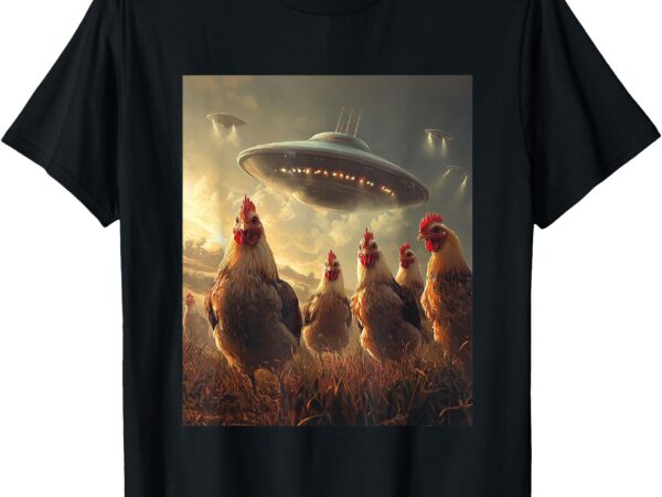 Chicken selfie with ufos aliens funny graphic t-shirt