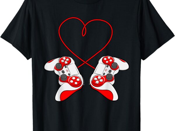 Controllers video games valentines day gamer boy girl heart t-shirt