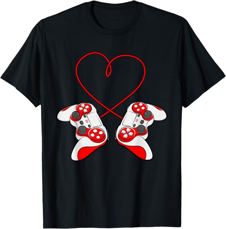 Controllers Video Games Valentines Day Gamer Boy Girl Heart T-Shirt