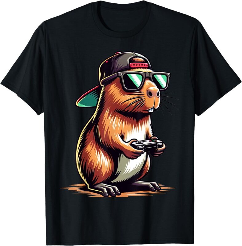 Cool Capybara Playing Video Games. Funny Gamer Capybara T-Shirt