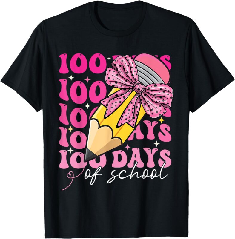 Cute 100th Days of School Girls Coquette Bow Pencil Costume T-Shirt