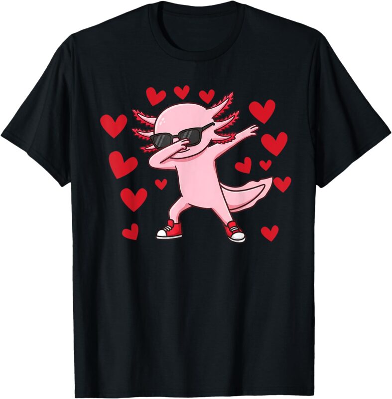 Cute Dabbing Axolotl Heart Valentine’s Day Girls Boys Kids T-Shirt