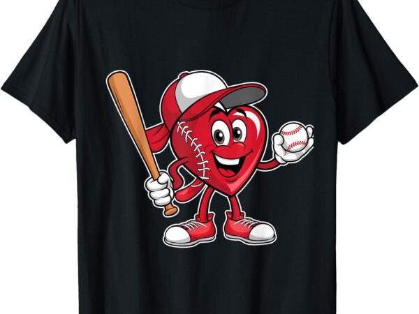 Cute heart playing baseball valentine’s day boys girls kids t-shirt