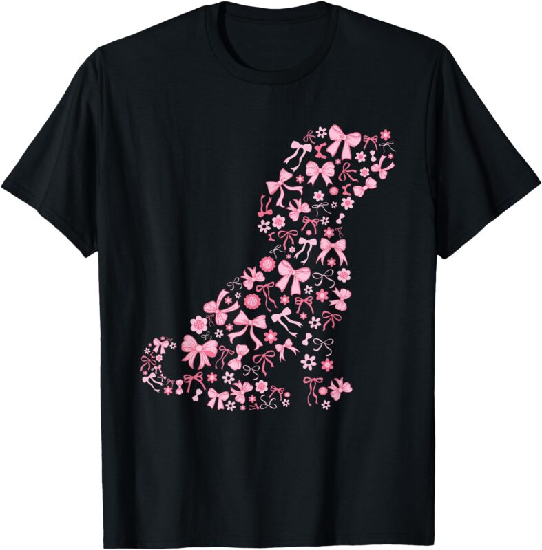 Cute Pink Dog Coquette Bow T-Shirt