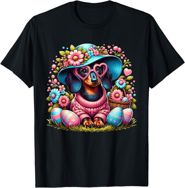 Dachshund Weiner Dog Floral Eggs Easter Day Dog Lover T-Shirt