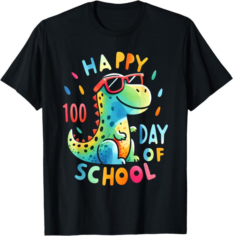 Dino Happy 100th Day Of School Tie Dye Rainbow 100 Days kids T-Shirt